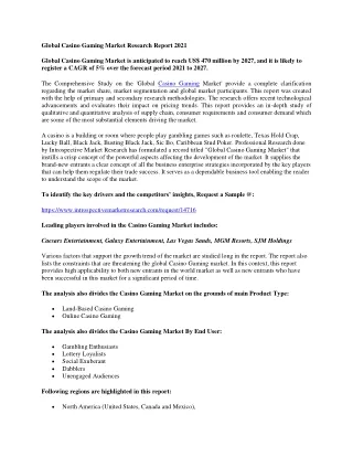 Global Casino Gaming Market Research Report 2021