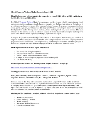 Global Corporate Wellness Market Research Report 2021