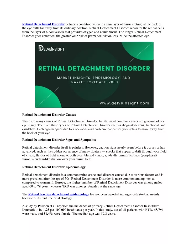 retinal detachment disorder defines a condition