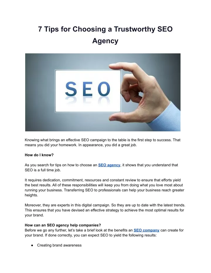 7 tips for choosing a trustworthy seo agency