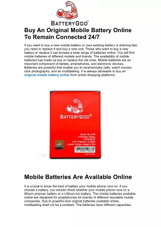 Buy An Original Mobile Battery Online To Remain Connected 24/7