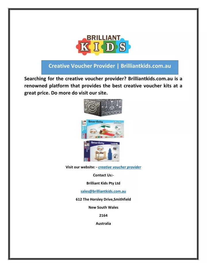 creative voucher provider brilliantkids com au