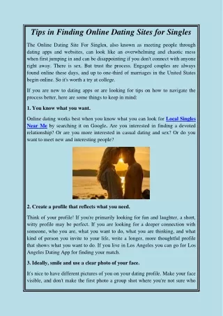 tips in finding online dating sites for singles