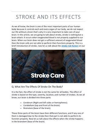 Stroke And Its Effects