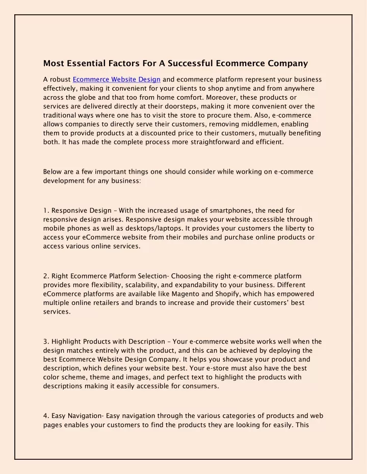 most essential factors for a successful ecommerce