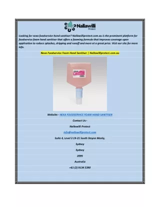 Nexa Foodservice Foam Hand Sanitiser  Nallawilliprotect.com.au