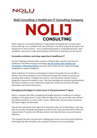 Nolij Consulting a Healthcare IT Consulting Company