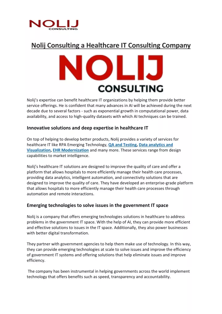 nolij consulting a healthcare it consulting