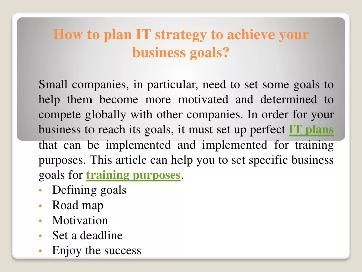 how to plan it strategy to achieve your business goals