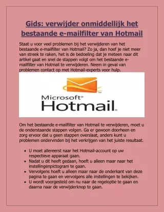 Gids verwijder onmiddellijk het bestaande e-mailfilter van Hotmail