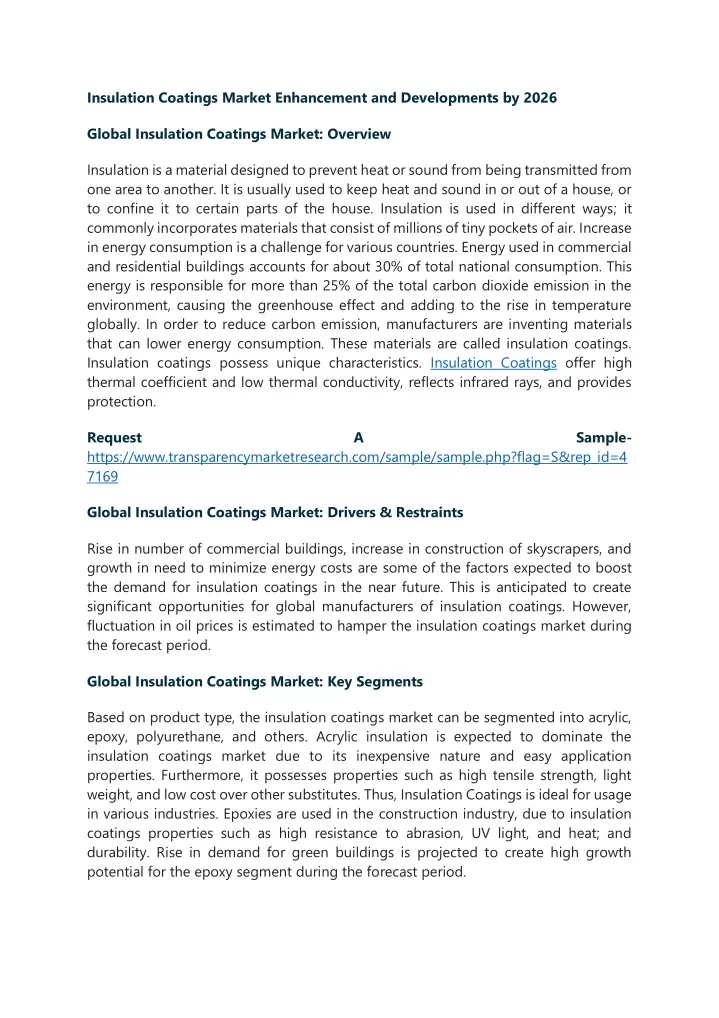 insulation coatings market enhancement