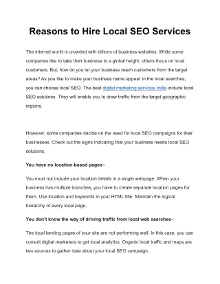 Reasons to Hire Local SEO Services