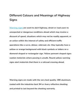 different colours and meanings of highway signs