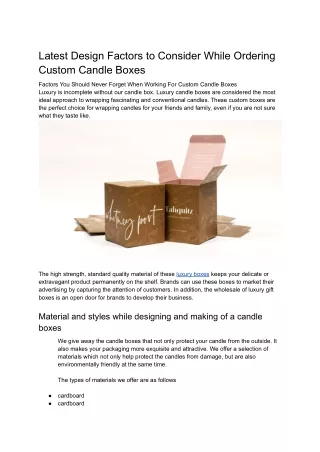 latest design factors to consider while ordering