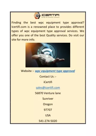 Wpc Equipment Type Approval  Icertifi.com