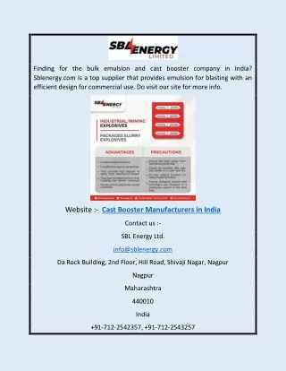 Cast Booster Manufacturers in India | Sblenergy.com