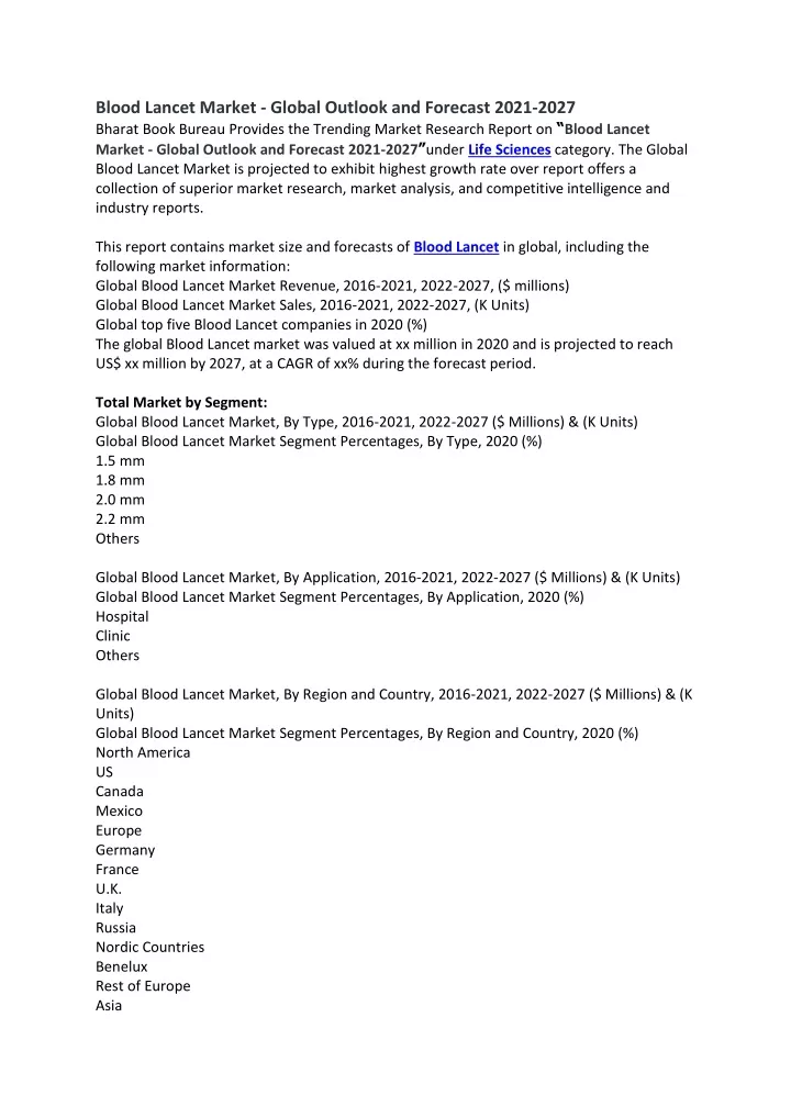 blood lancet market global outlook and forecast