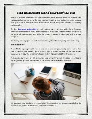BEST ASSIGNMENT ESSAY HELP SERVICES USA