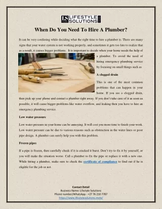 When Do You Need To Hire A Plumber