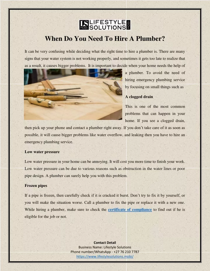when do you need to hire a plumber