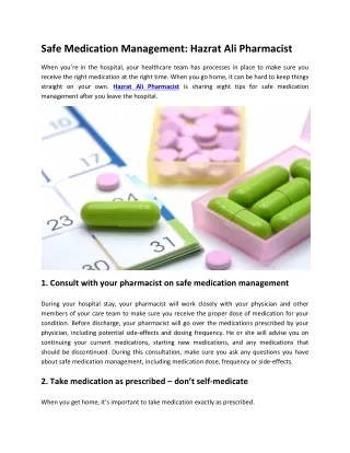 Safe Medication Management - Hazrat Ali Pharmacist