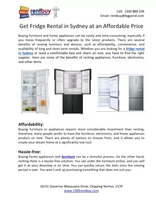 Get fridge rental in Sydney at an affordable price