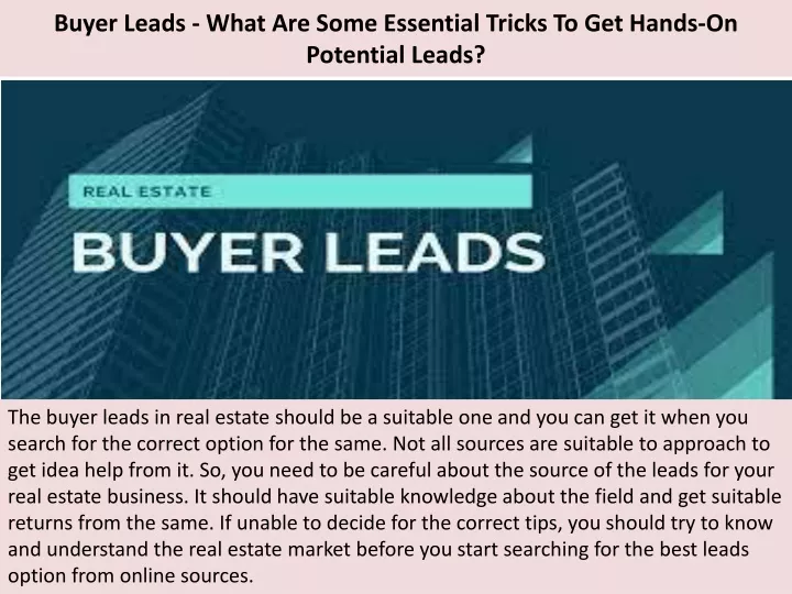 buyer leads what are some essential tricks to get hands on potential leads