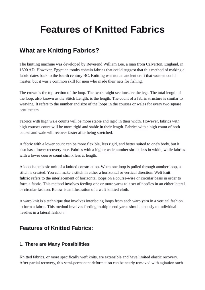 features of knitted fabrics