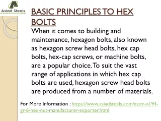 BASIC PRINCIPLES TO HEX BOLTS