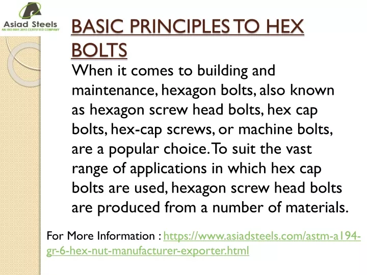 basic principles to hex bolts