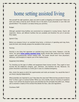 home setting assisted living
