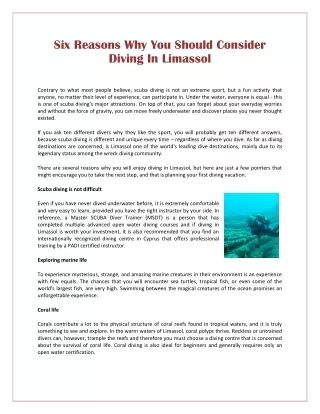 Six Reasons Why You Should Consider Diving In Limassol