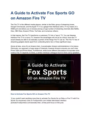 A Guide to Activate Fox Sports GO on Amazon Fire TV