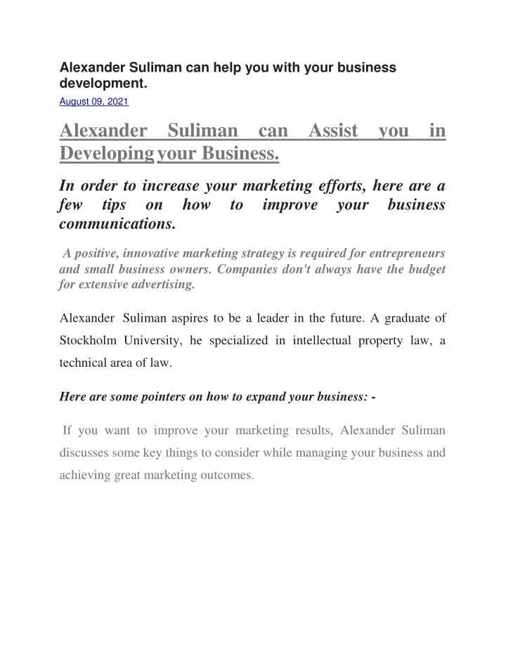 alexander suliman can help you with your business