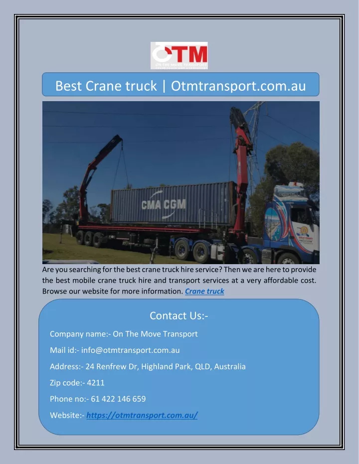 best crane truck otmtransport com au