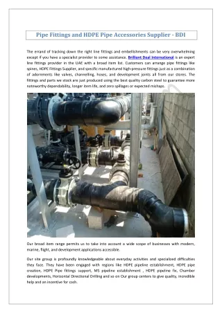 Pipe Fittings and HDPE Pipe Accessories Supplier - BDI