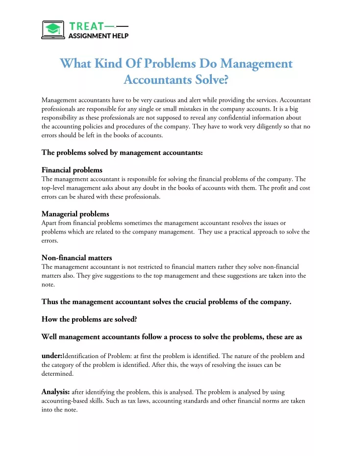 what kind of problems do management accountants