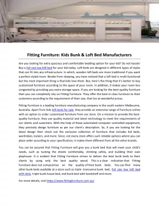 Fitting Furniture-Kids Bunk & Loft Bed Manufacturers