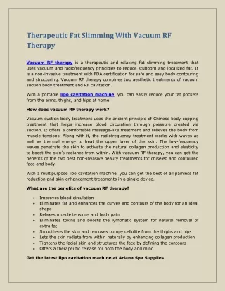 Therapeutic Fat Slimming With Vacuum RF Therapy