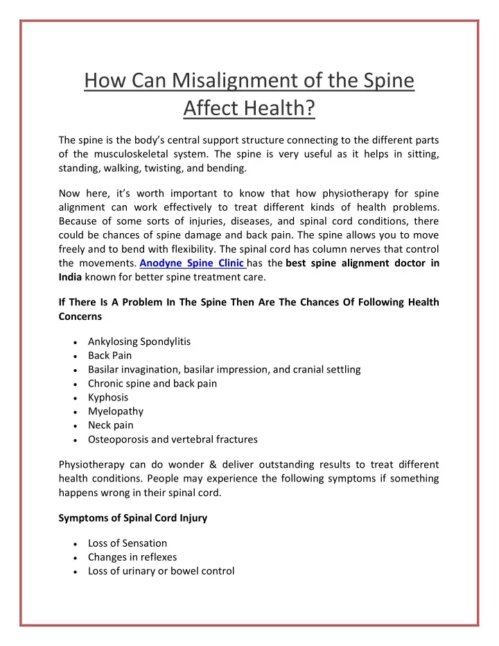 how can misalignment of the spine affect health