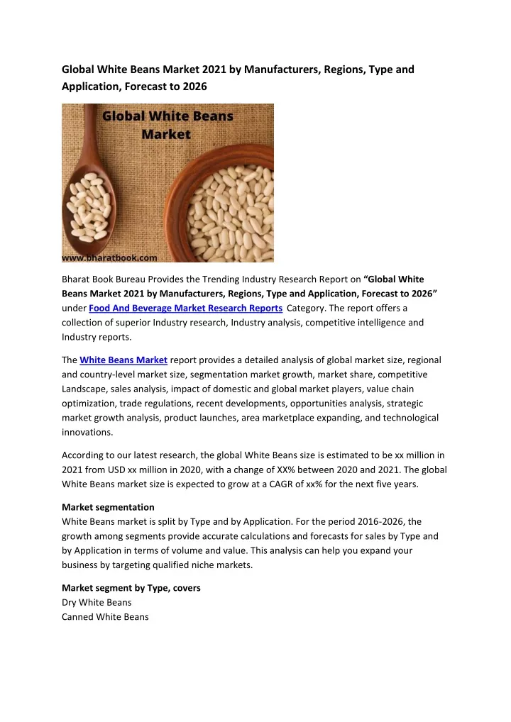 global white beans market 2021 by manufacturers