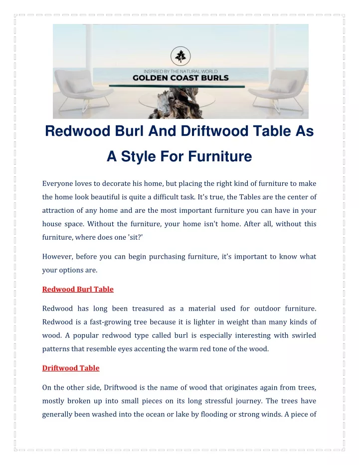 redwood burl and driftwood table as