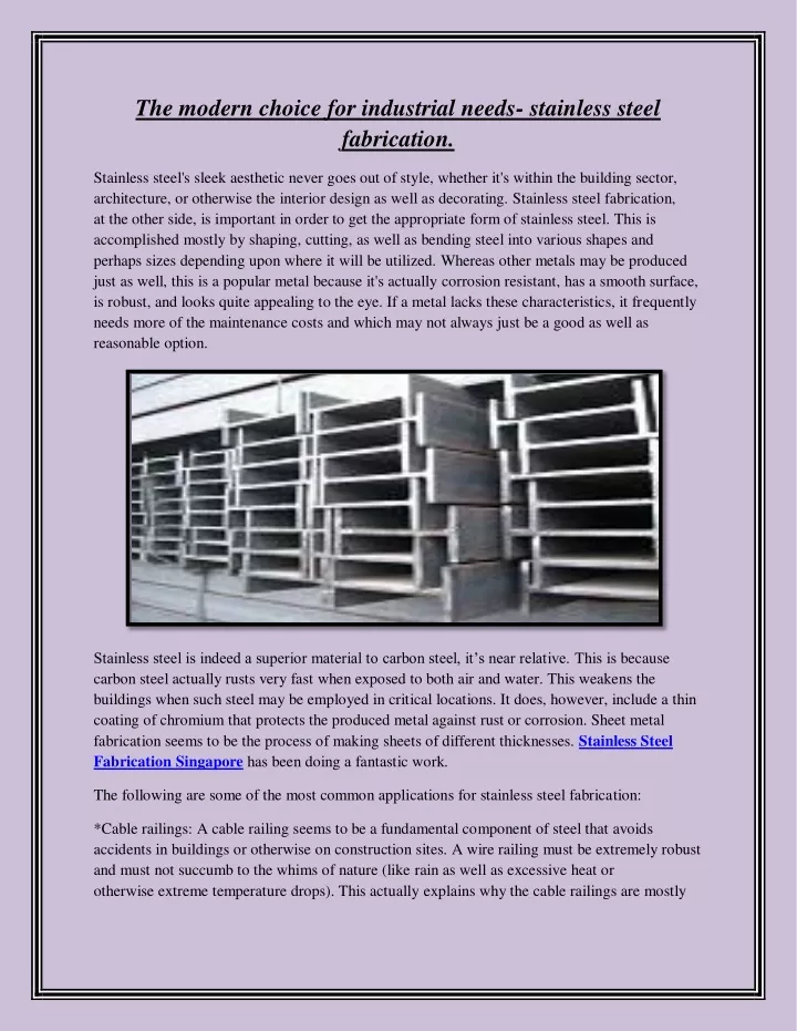 the modern choice for industrial needs stainless