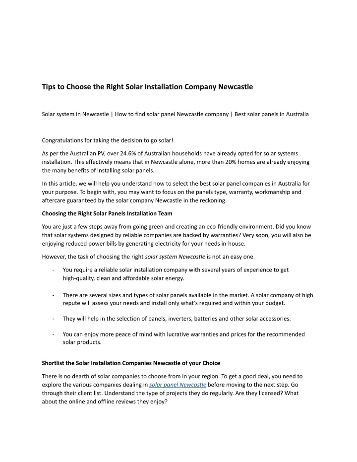 PPT - Choose the Right Solar Installation Company Newcastle.docx ...
