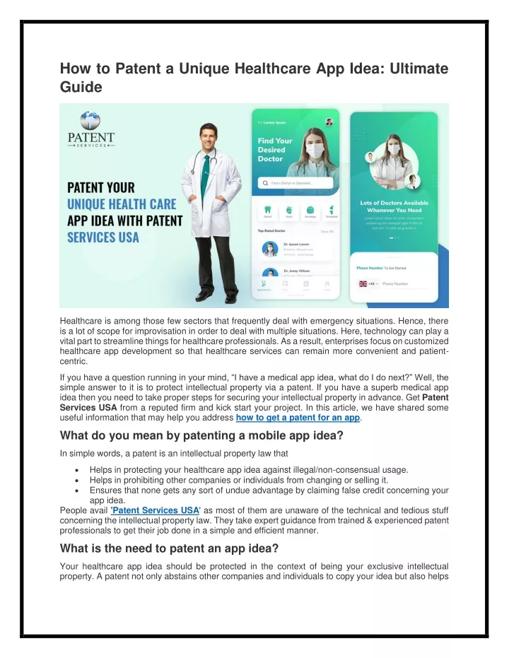 how to patent a unique healthcare app idea