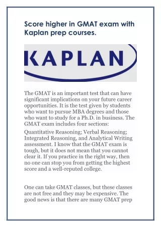 Score higher in GMAT exam with Kaplan prep courses