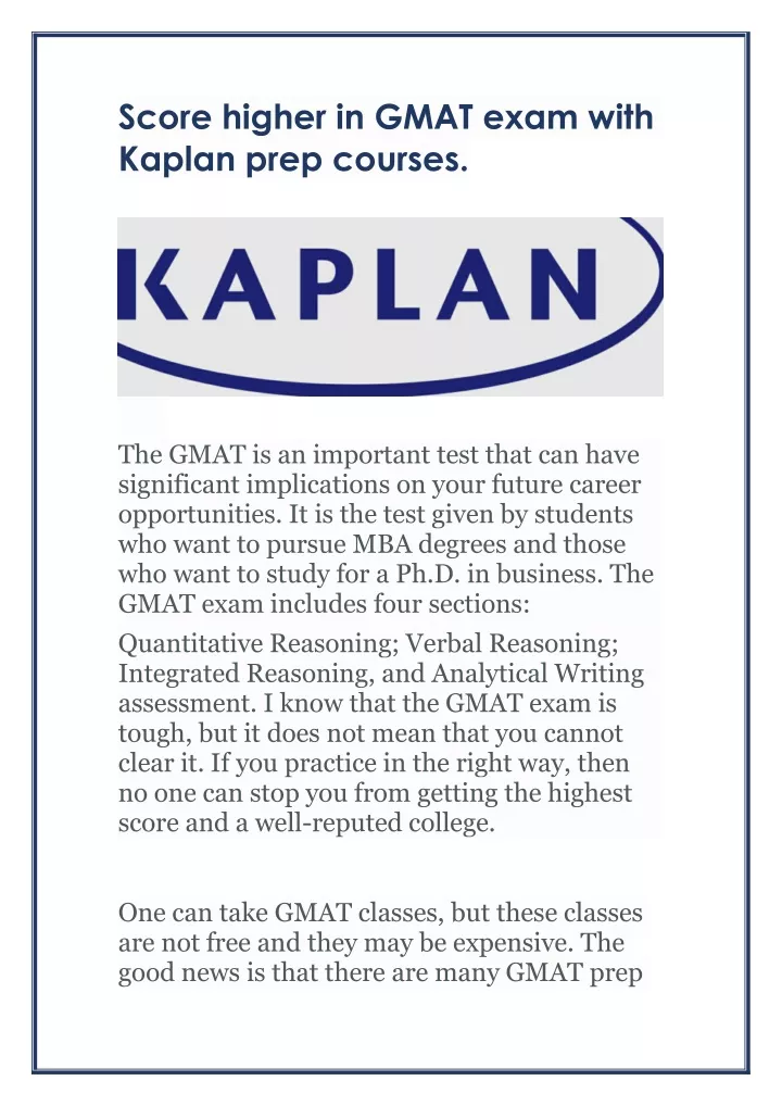 score higher in gmat exam with kaplan prep courses