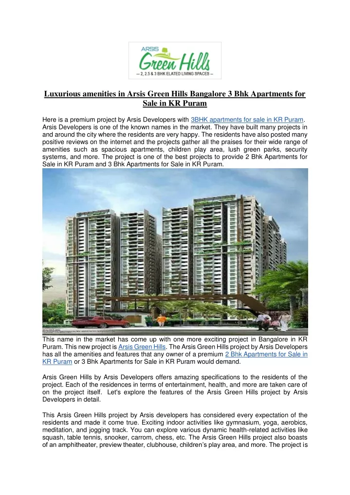 luxurious amenities in arsis green hills