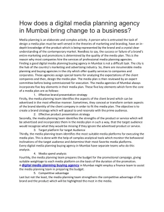 How does a digital media planning agency in Mumbai bring change to a business?