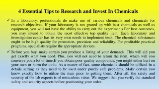 4 Essential Tips to Research and Invest In Chemicals